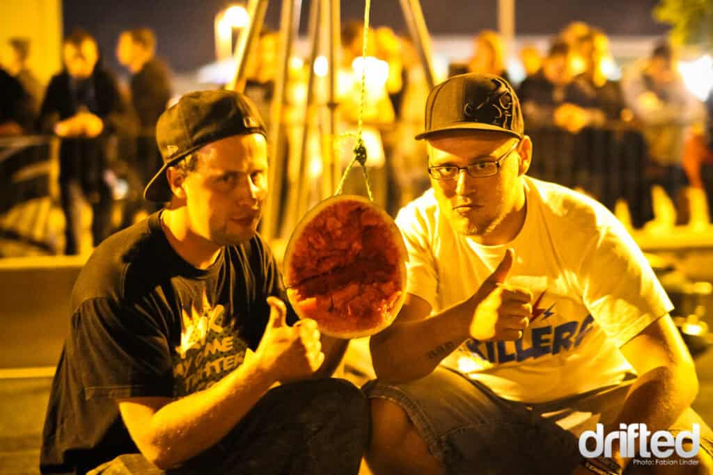 EVENT: XS Carnight Drift Demo - Image For the final Mark (left) wrecked another Melon with his W201