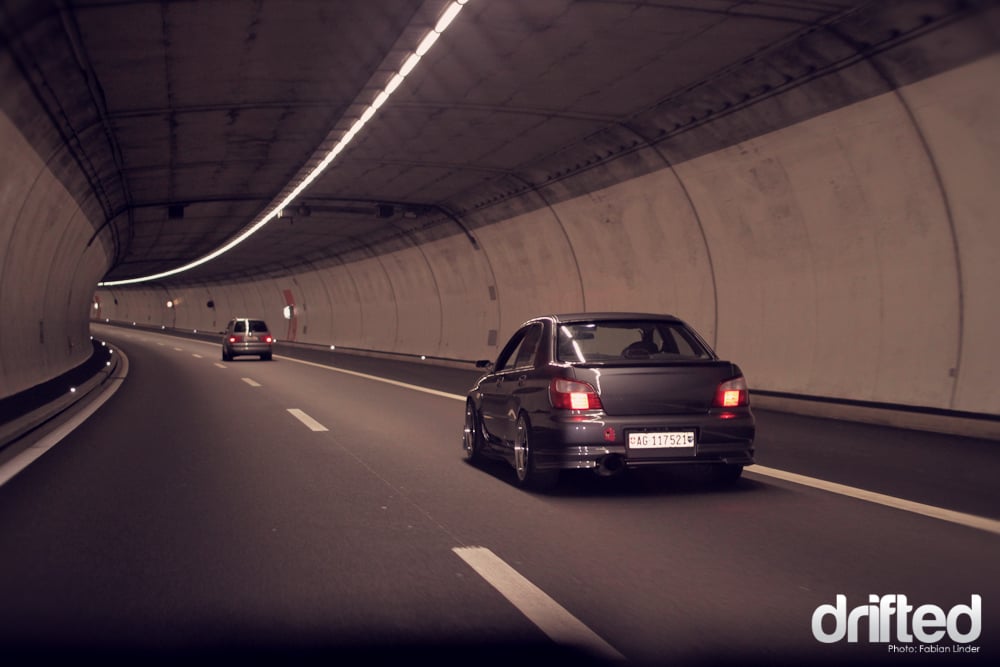 The Impreza in the 17km long Gotthard tunnel