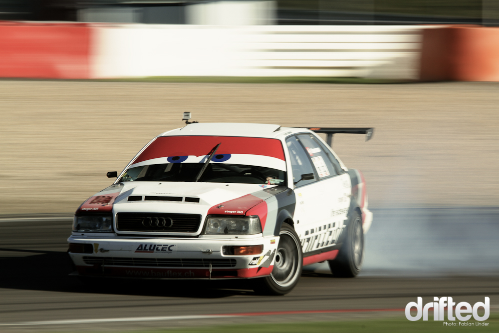 Very rare in the drift scene: Florian Zimmermann (CH) drives a Audi V8 with 480hp