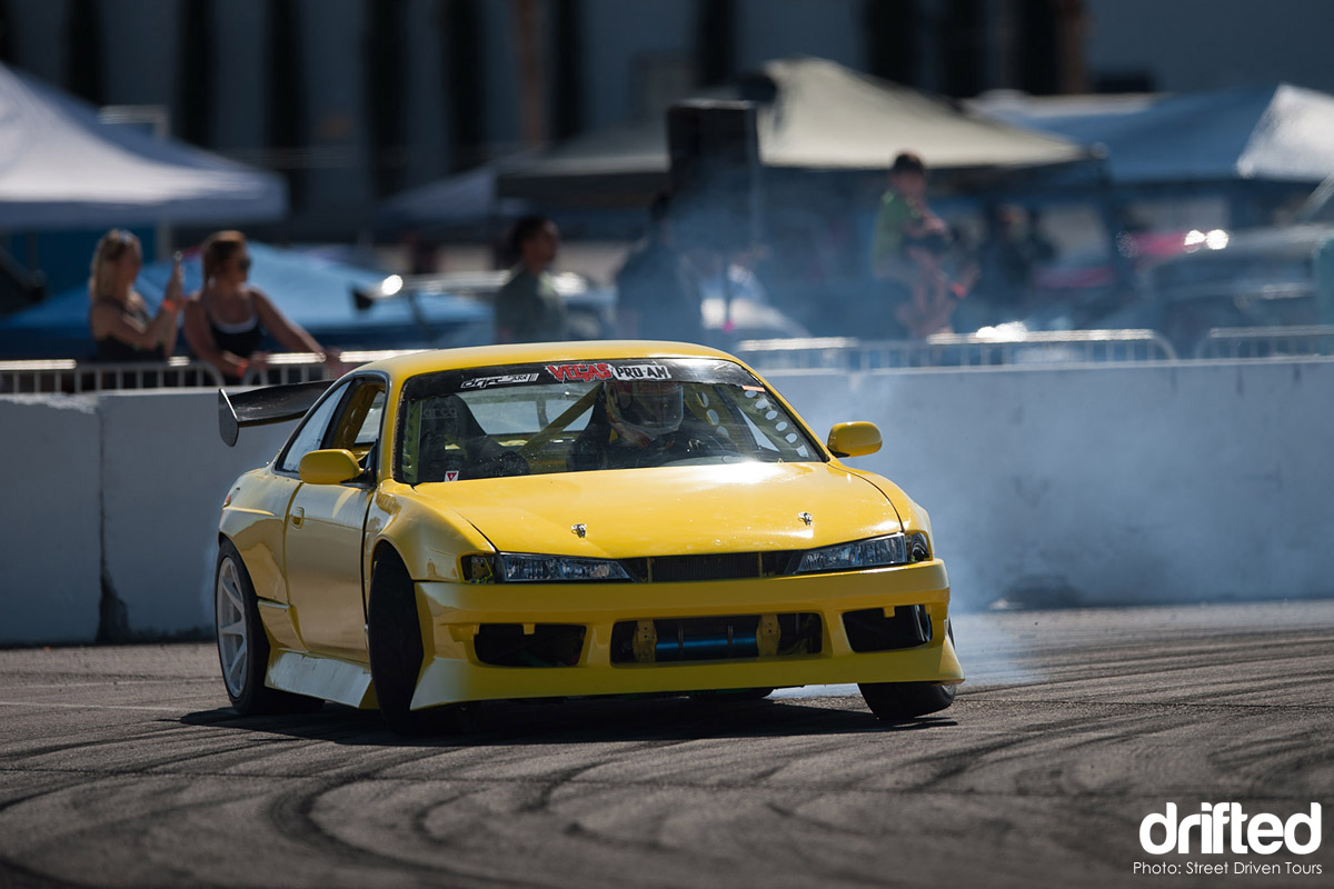 nissan s14 kouki drifting yellow
