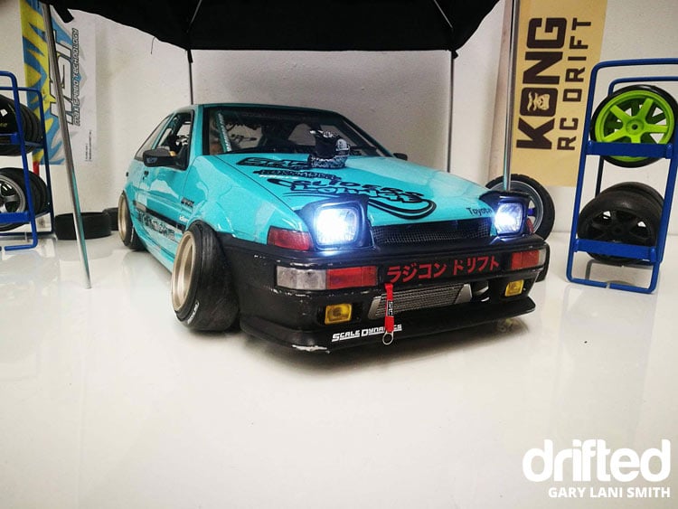 rc drift car ae86 front lights on