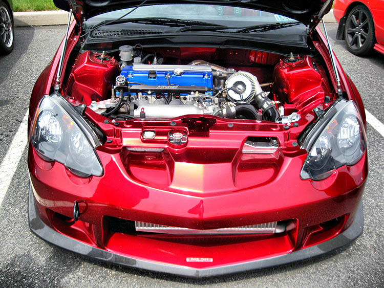 engine bay red forced induction acura