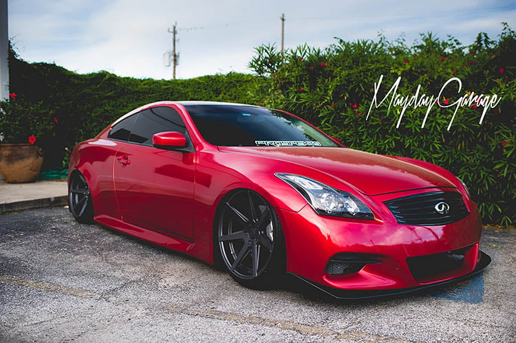 red infiniti g37 slammed stance airbags airride