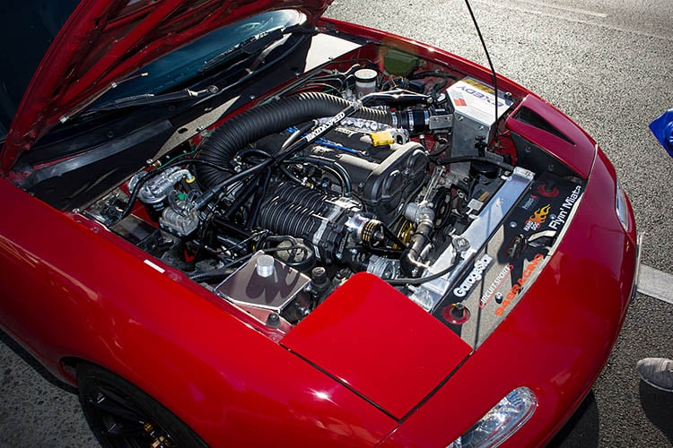 supercharged mazda miata mx5 hood engine bay