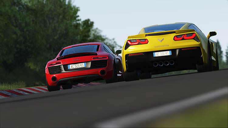 race audi r8 corvette yellow