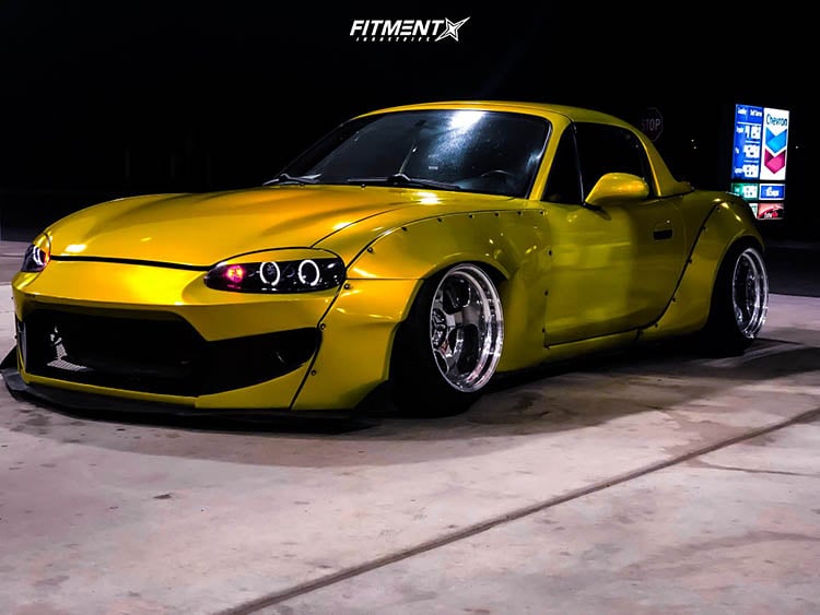 yellow widebody 2001 mx 5 miata mazda base bc racing air suspension ssr sp1 chrome