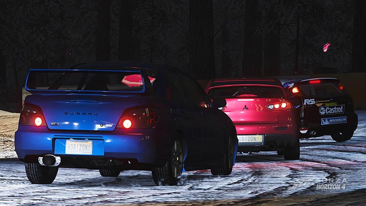 snow race subaru impreza mitsubishi evo