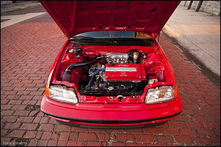 red civic ef usdm b16 engine bay