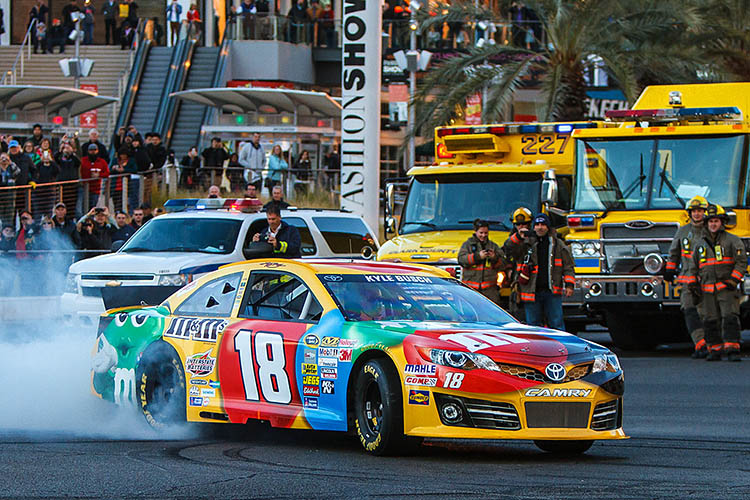 kyle busch mm toyota camry burnout firefighter truck