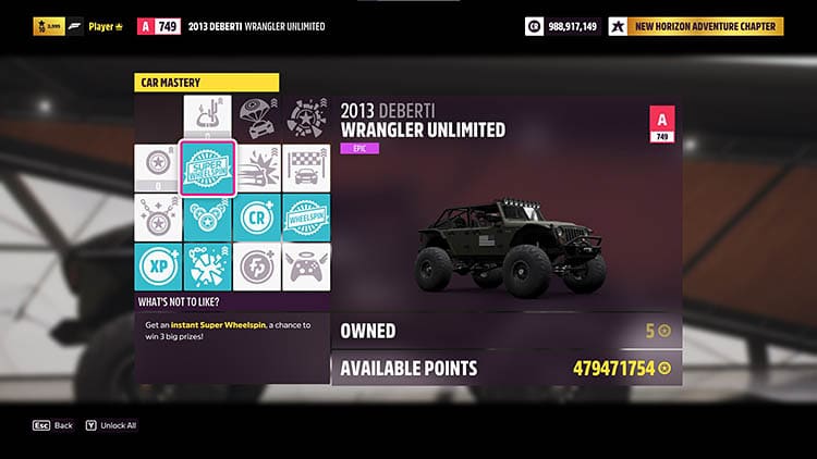 deberti wrangler unlimited car mastery perks