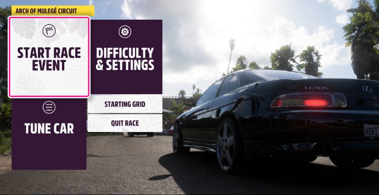 menu start race toyota soarer forza horizon 5 split screen