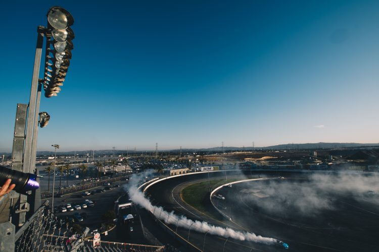 car drifting at racetrack